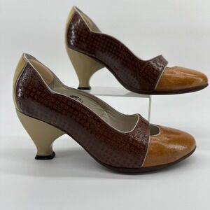 John Fluevog Blind Faith Shoes Womens Size 7 Colorblock Leather Spool Heel Pump